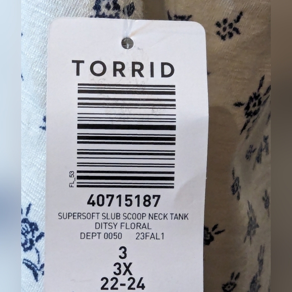 Torrid Super Soft Slub Scoop Tank cream ditsy floral size 3x - Picture 6 of 12